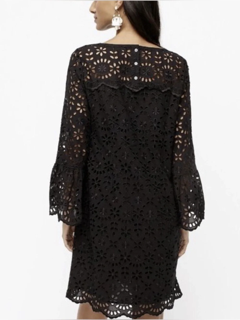 J.Crew Bell-sleeve Dress in Embroidered Eyelet size 2 black